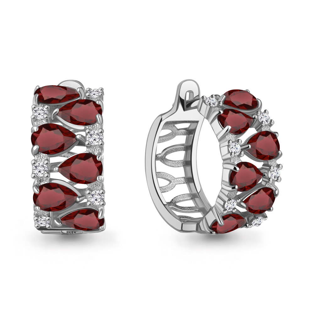 45003103А Серьги из Серебра с гранатами, фианитами