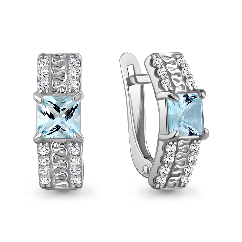 45003202А Серьги из Серебра с топазами скай блю, фианитами