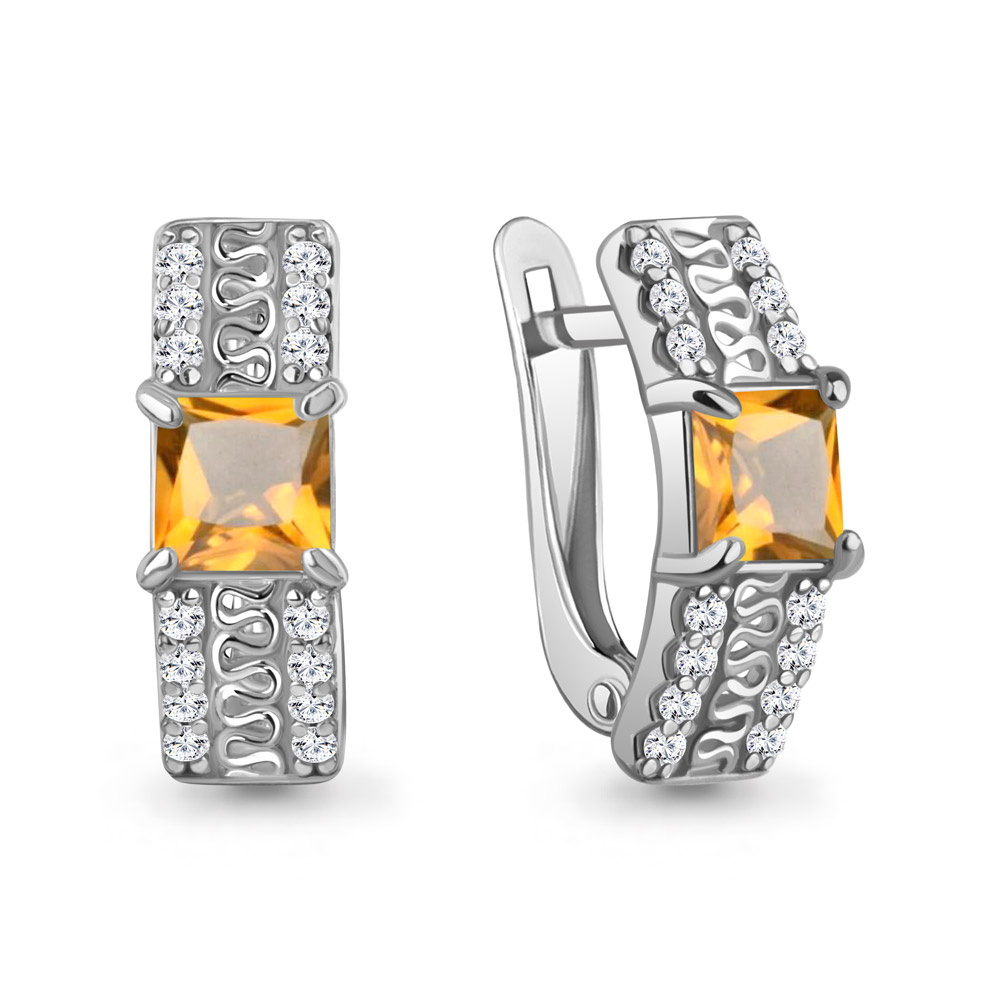 45003206А Серьги из Серебра с фианитами, цитринами