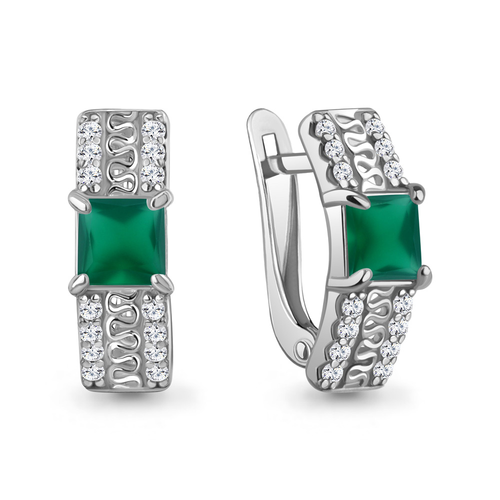 45003209А Серьги из Серебра с агатами, фианитами