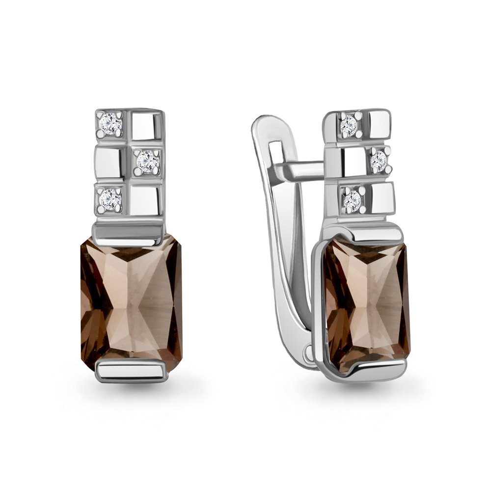 45003301А Серьги из Серебра с кварцами дымчатыми, фианитами