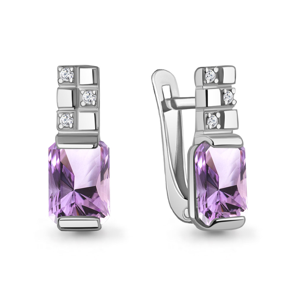 45003304А Серьги из Серебра с аметистами, фианитами