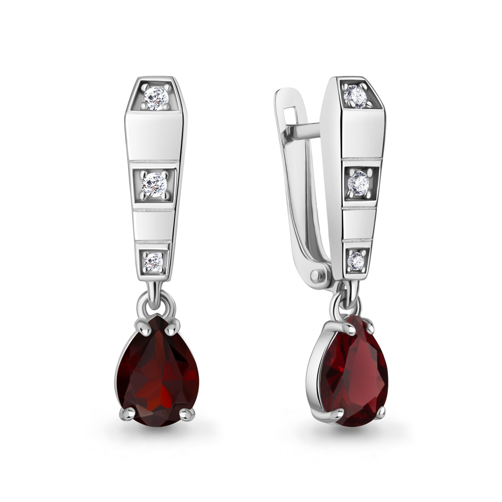 45003403А Серьги из Серебра с гранатами, фианитами