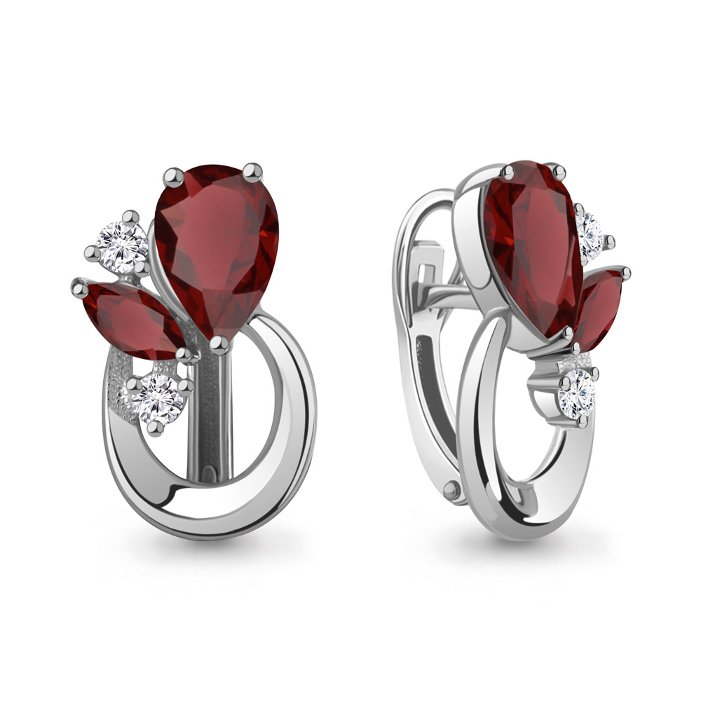 45003803А Серьги из Серебра с гранатами, фианитами
