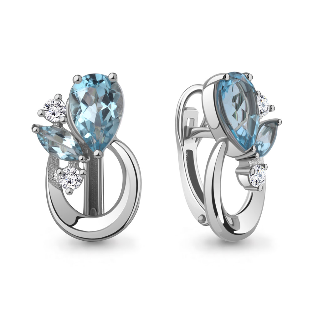 45003805А Серьги из Серебра с топазами свисс блю, фианитами