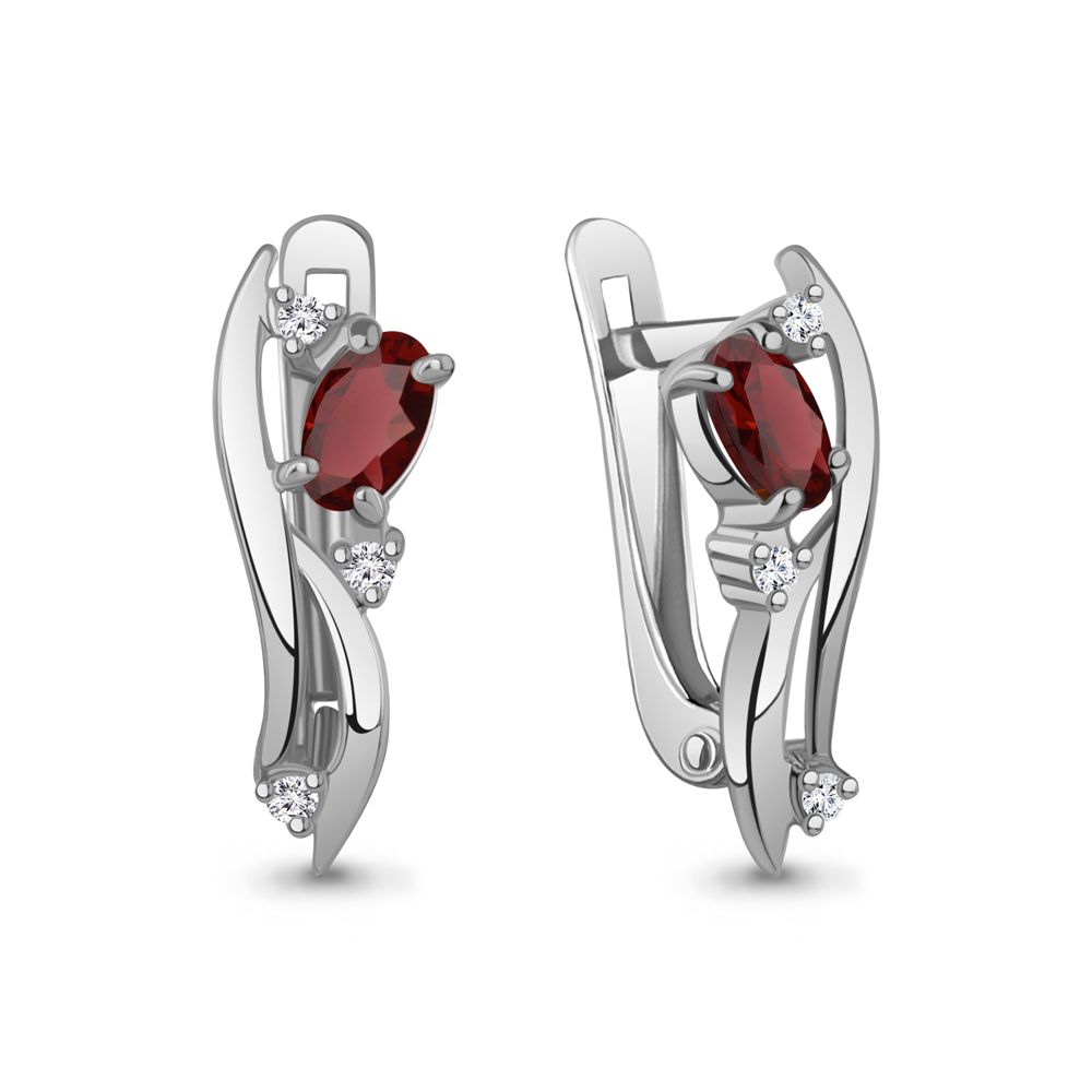 45004103А Серьги из Серебра с гранатами, фианитами