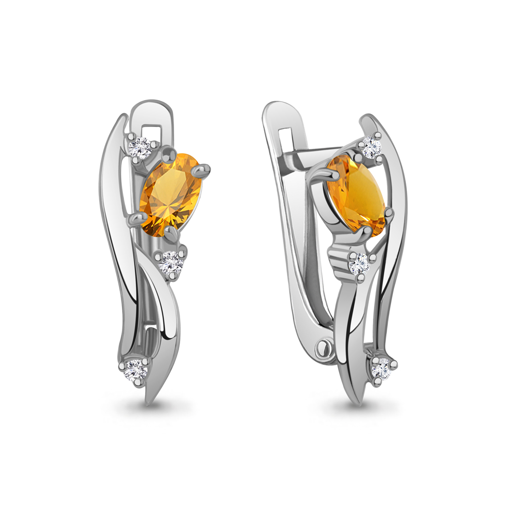 45004106А Серьги из Серебра с фианитами, цитринами