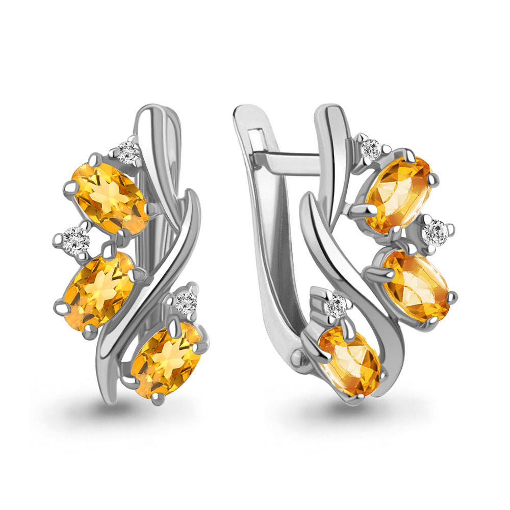 45004206А Серьги из Серебра с фианитами, цитринами