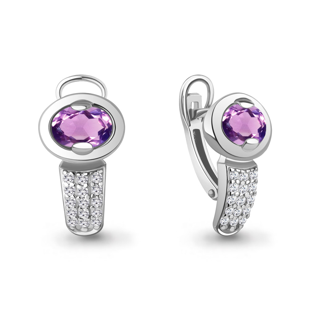 45004404А Серьги из Серебра с аметистами, фианитами