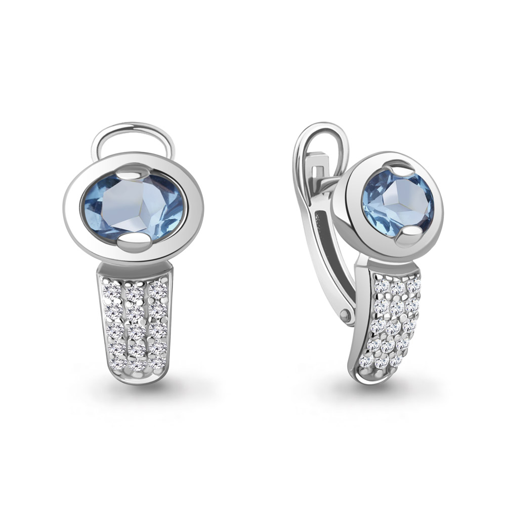 45004405А Серьги из Серебра с топазами свисс блю, фианитами