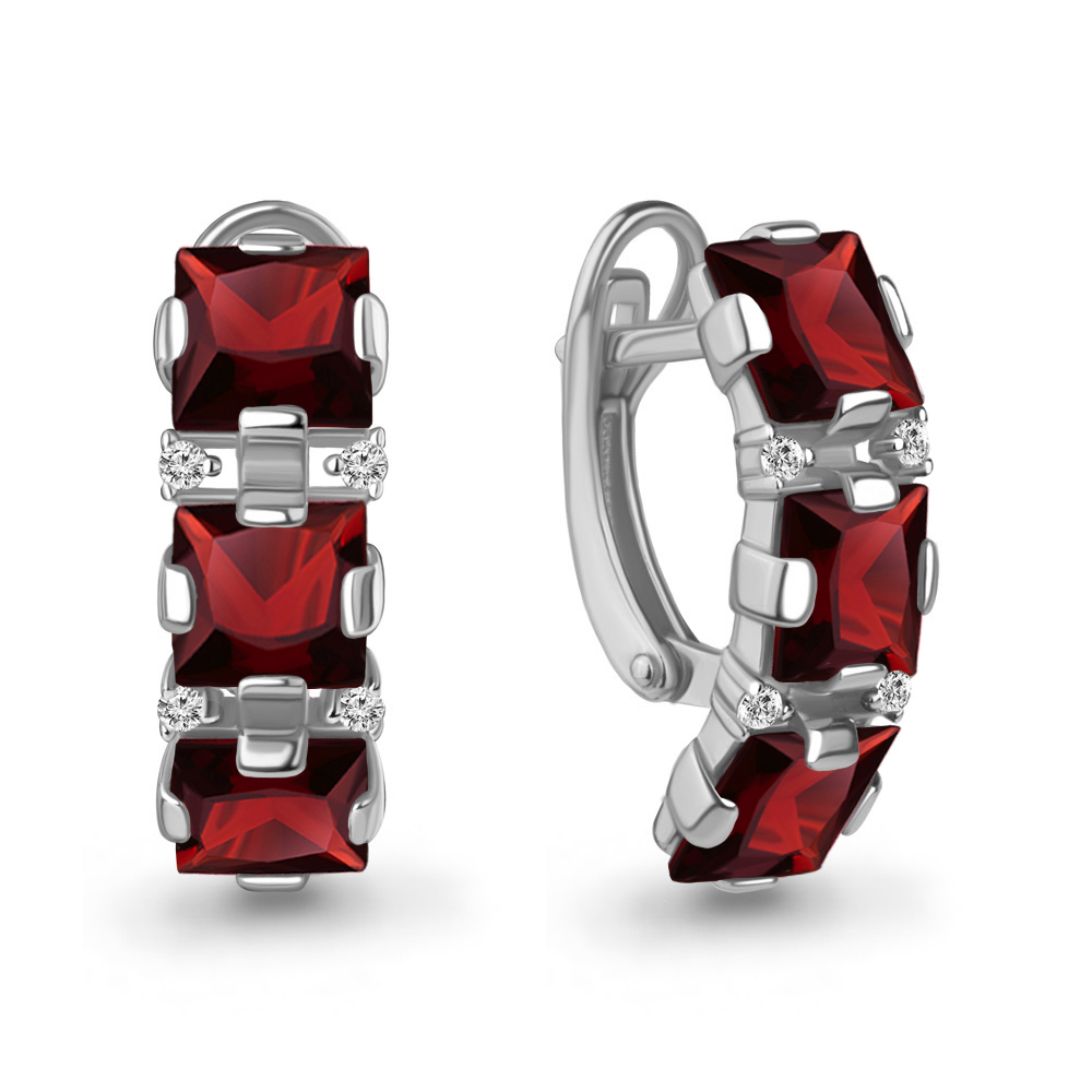 45004503А Серьги из Серебра с гранатами, фианитами