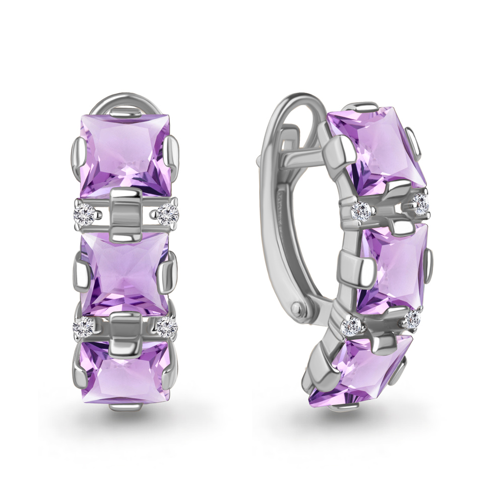 45004504А Серьги из Серебра с аметистами, фианитами
