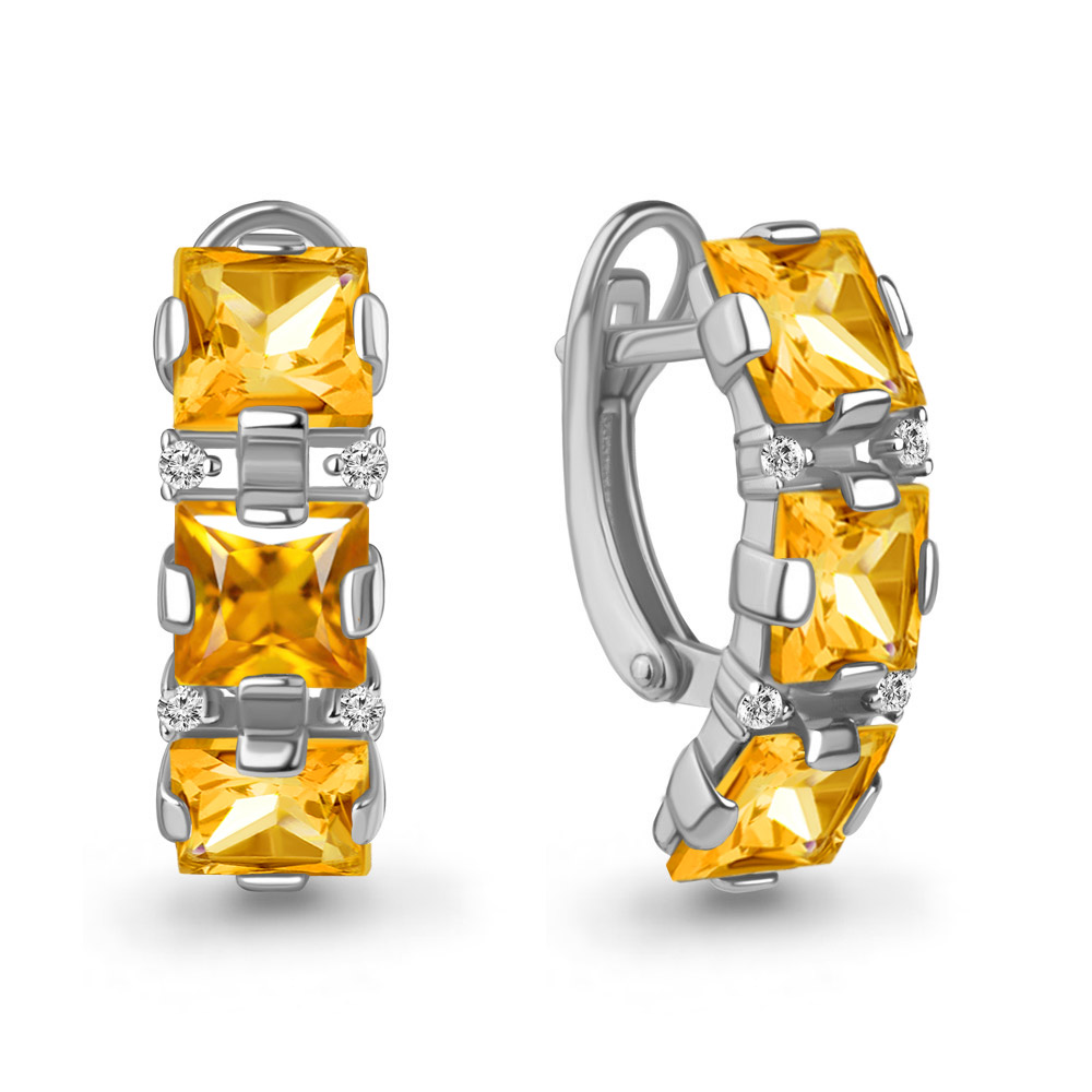 45004506А Серьги из Серебра с фианитами, цитринами