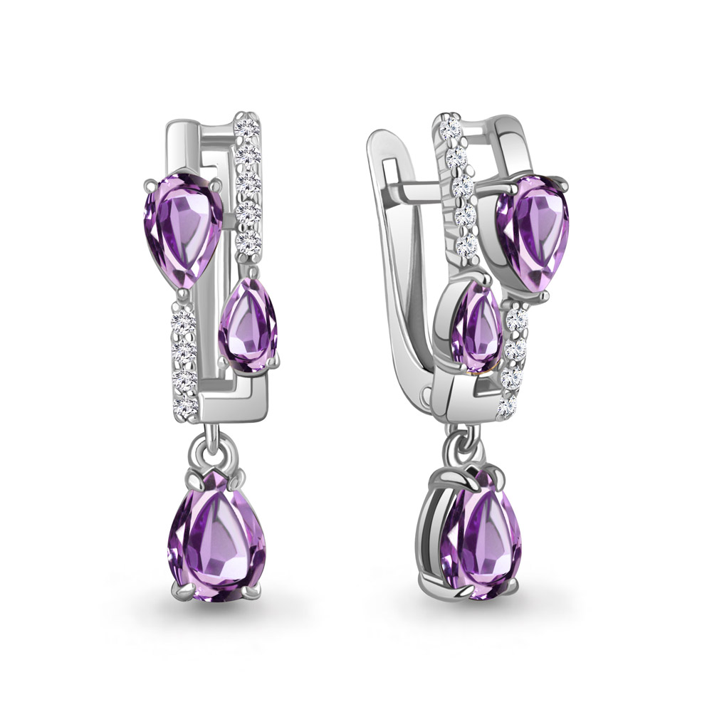 45004804А Серьги из Серебра с аметистами, фианитами