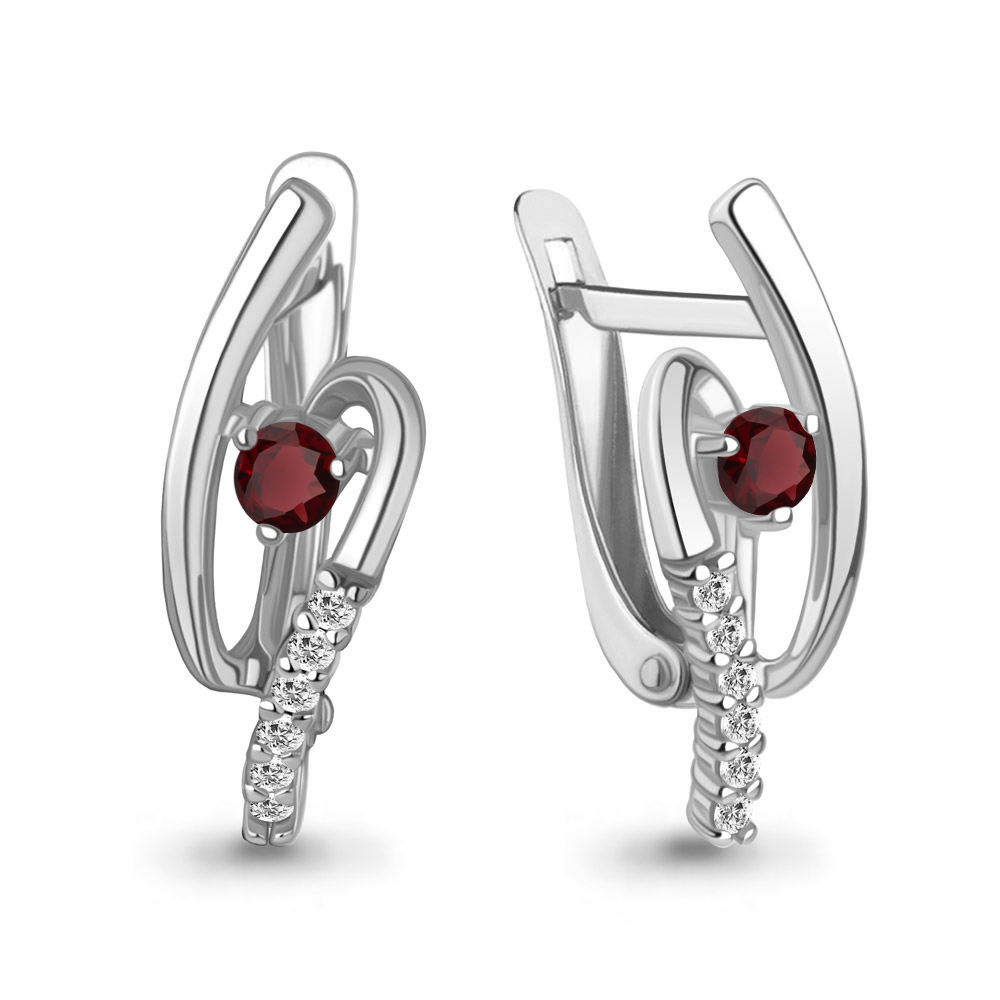 45005003А Серьги из Серебра с гранатами, фианитами