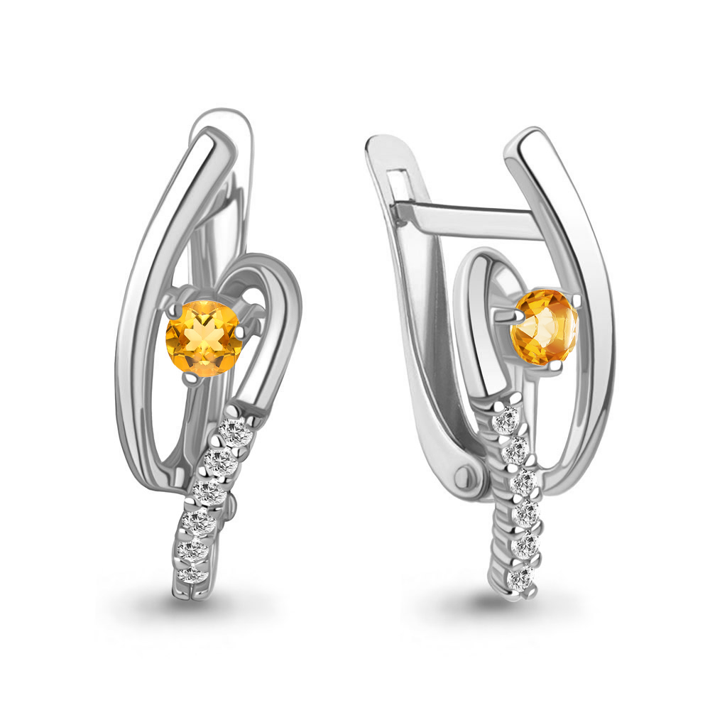 45005006А Серьги из Серебра с фианитами, цитринами