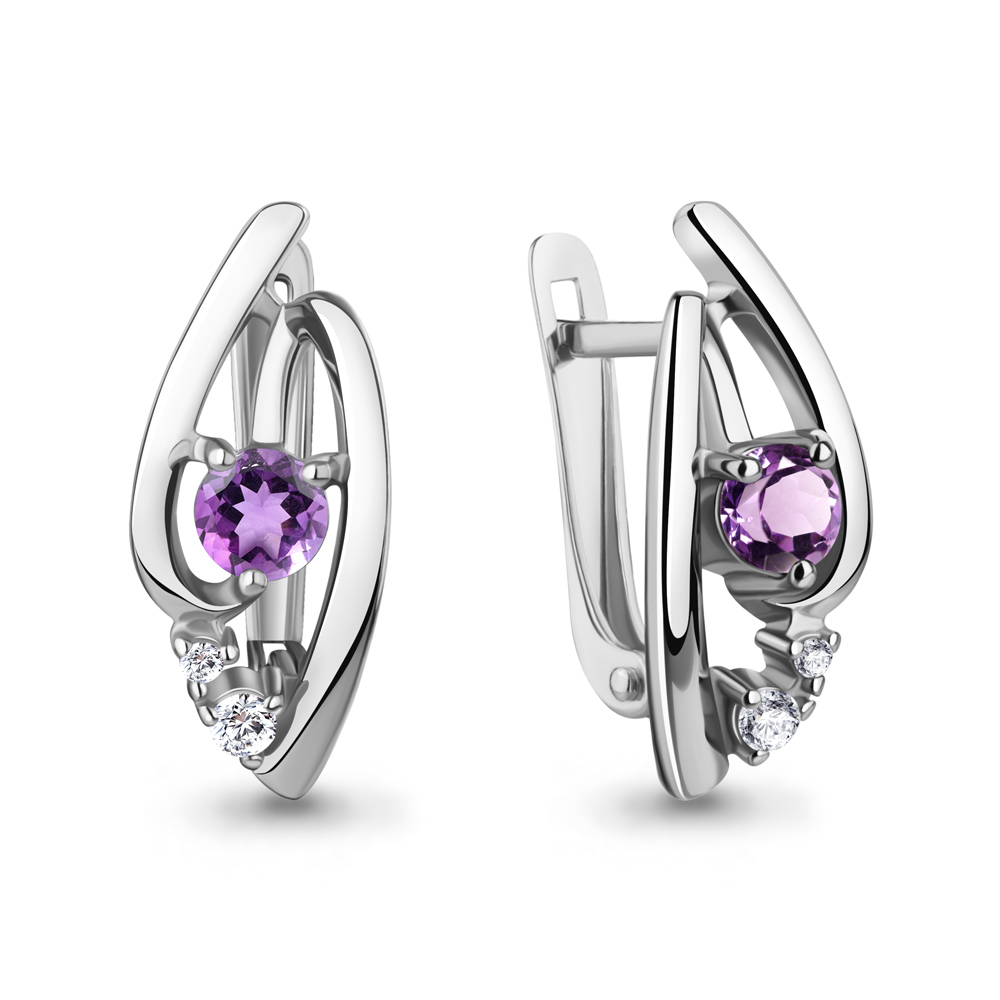 45005104А Серьги из Серебра с аметистами, фианитами