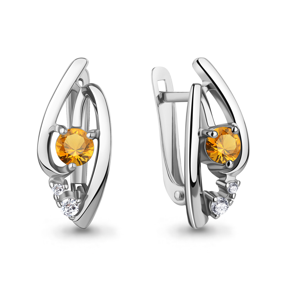 45005106А Серьги из Серебра с фианитами, цитринами
