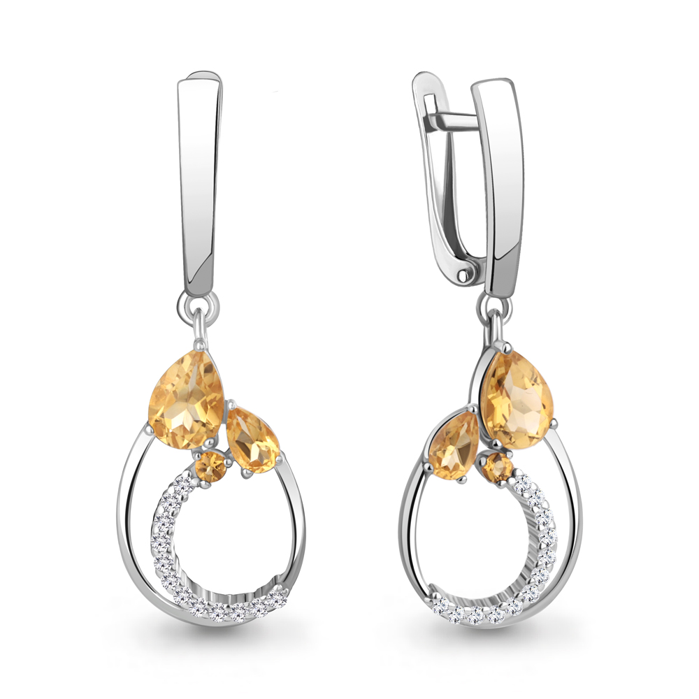 45006806А Серьги из Серебра с фианитами, цитринами