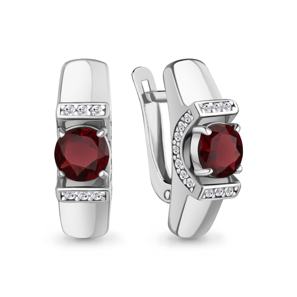 45007503А Серьги из Серебра с гранатами, фианитами