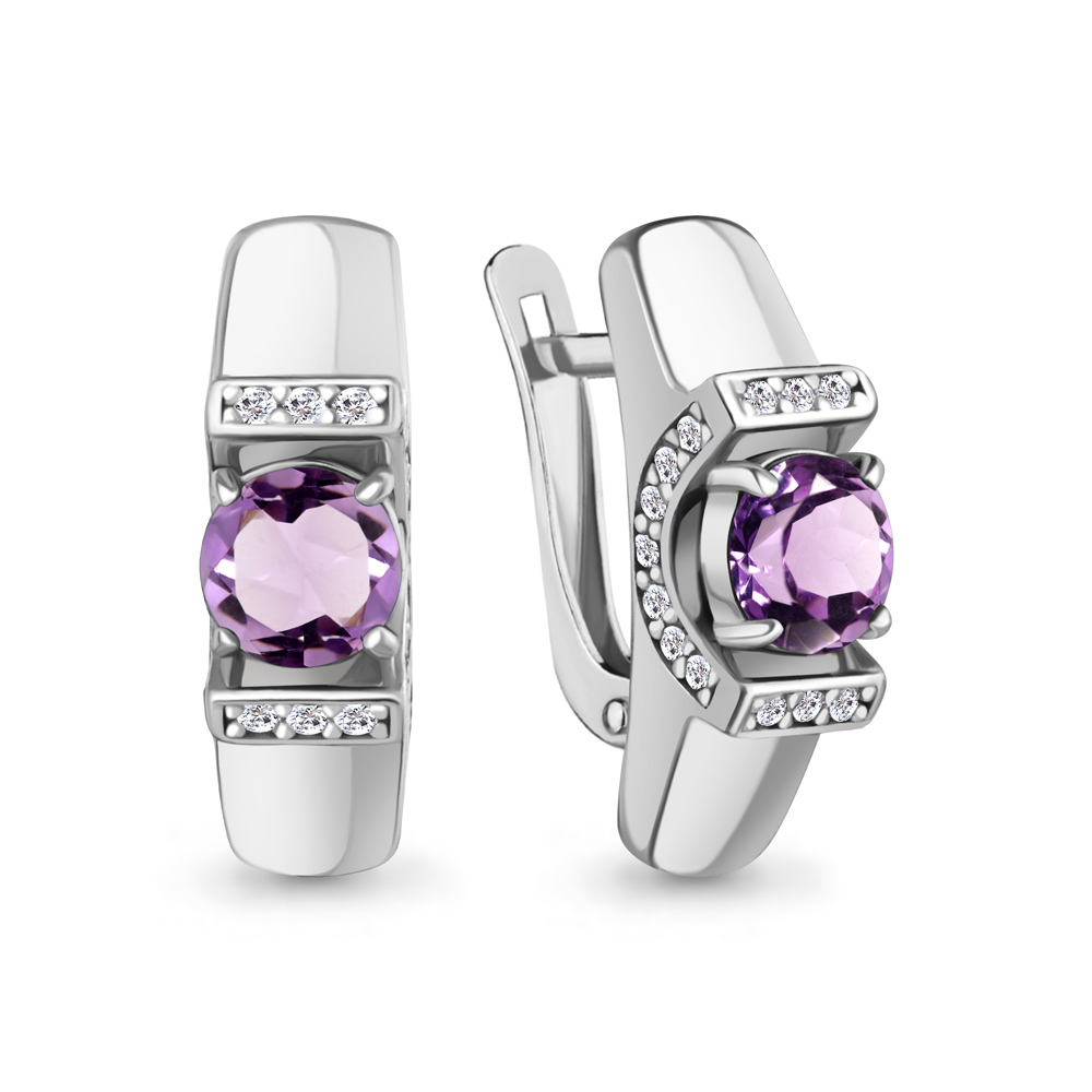 45007504А Серьги из Серебра с аметистами, фианитами