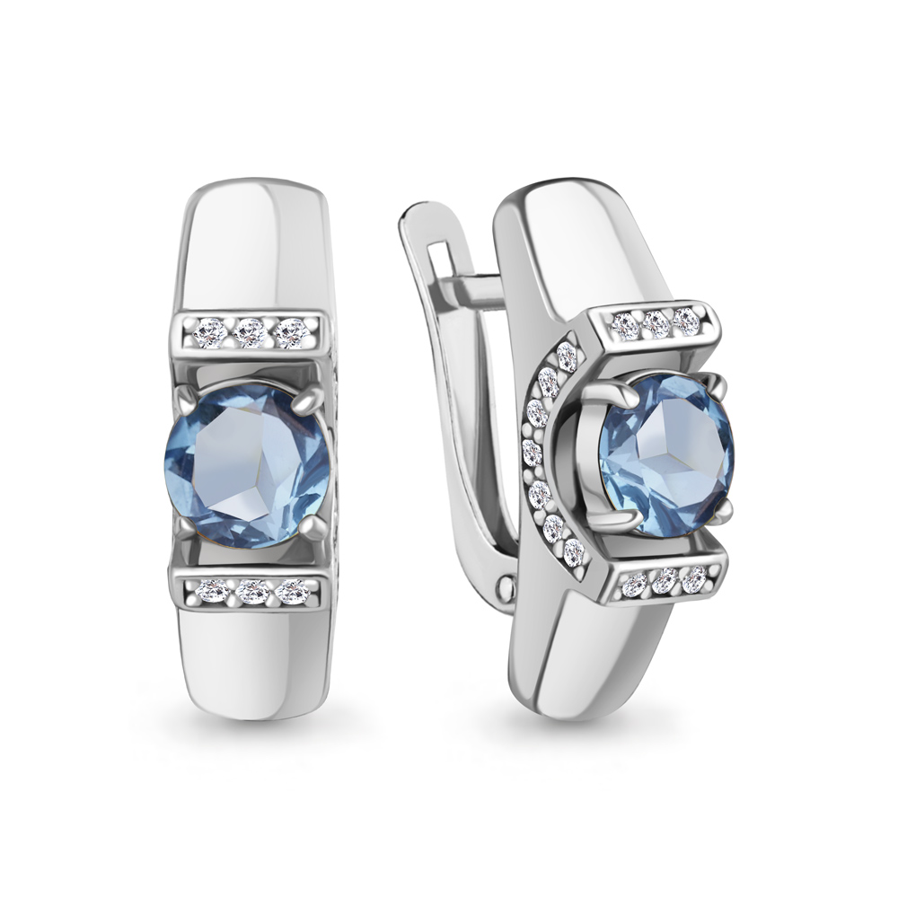 45007505А Серьги из Серебра с топазами свисс блю, фианитами