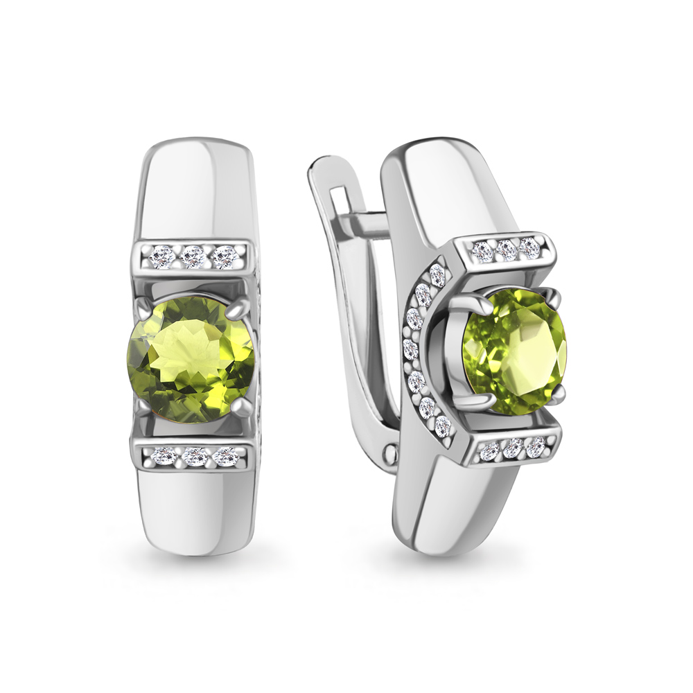 45007507А Серьги из Серебра с фианитами, хризолитами