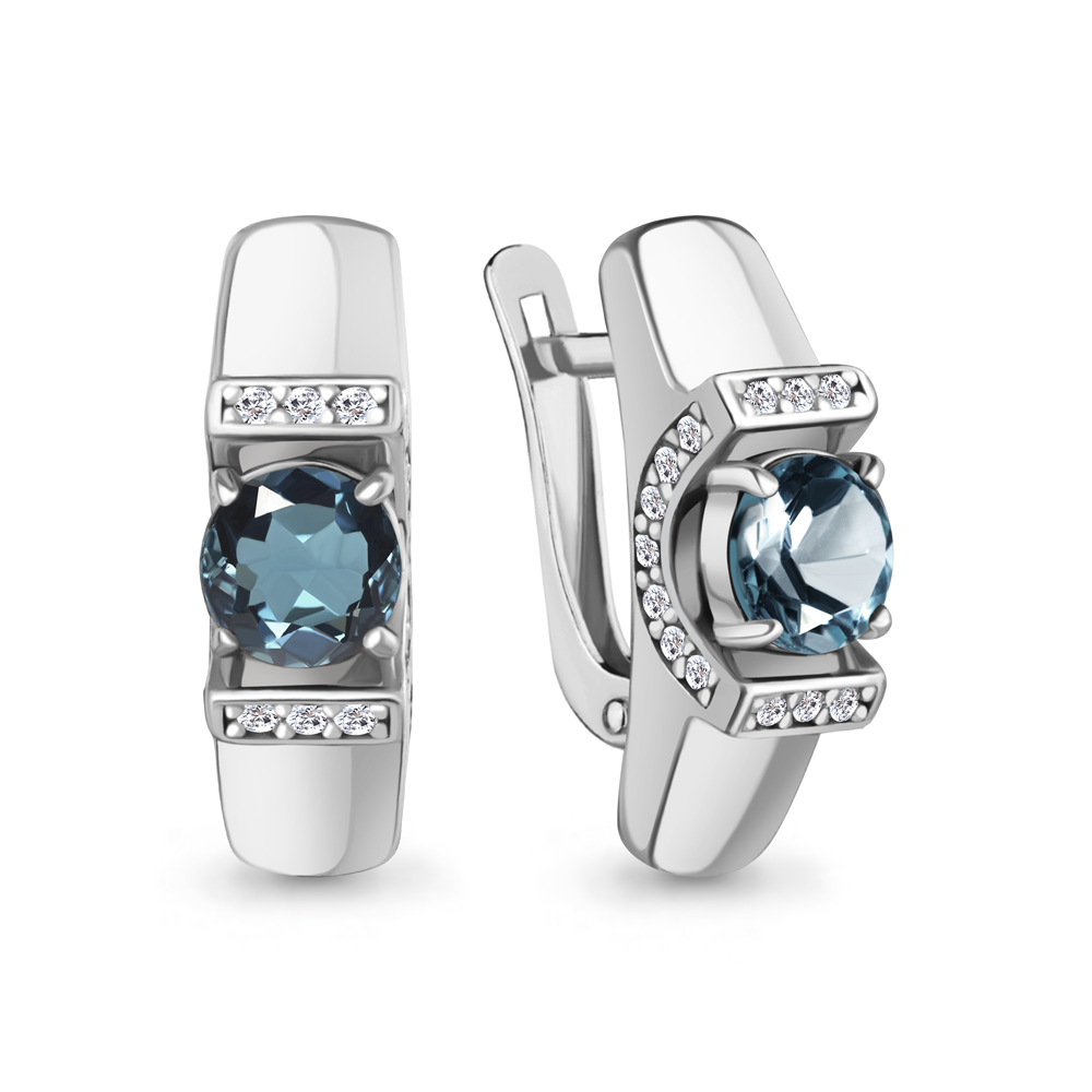 45007508А Серьги из Серебра с топазами лондон блю, фианитами