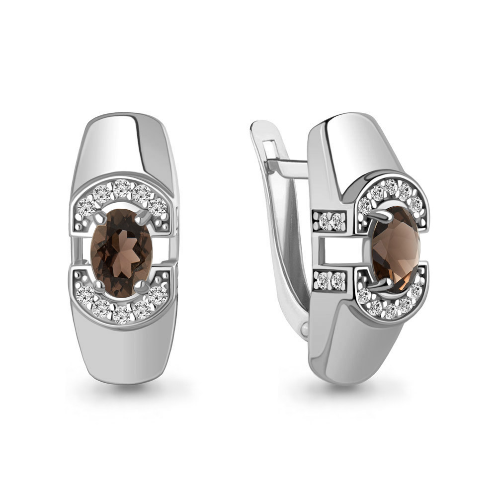 45007601А Серьги из Серебра с кварцами дымчатыми