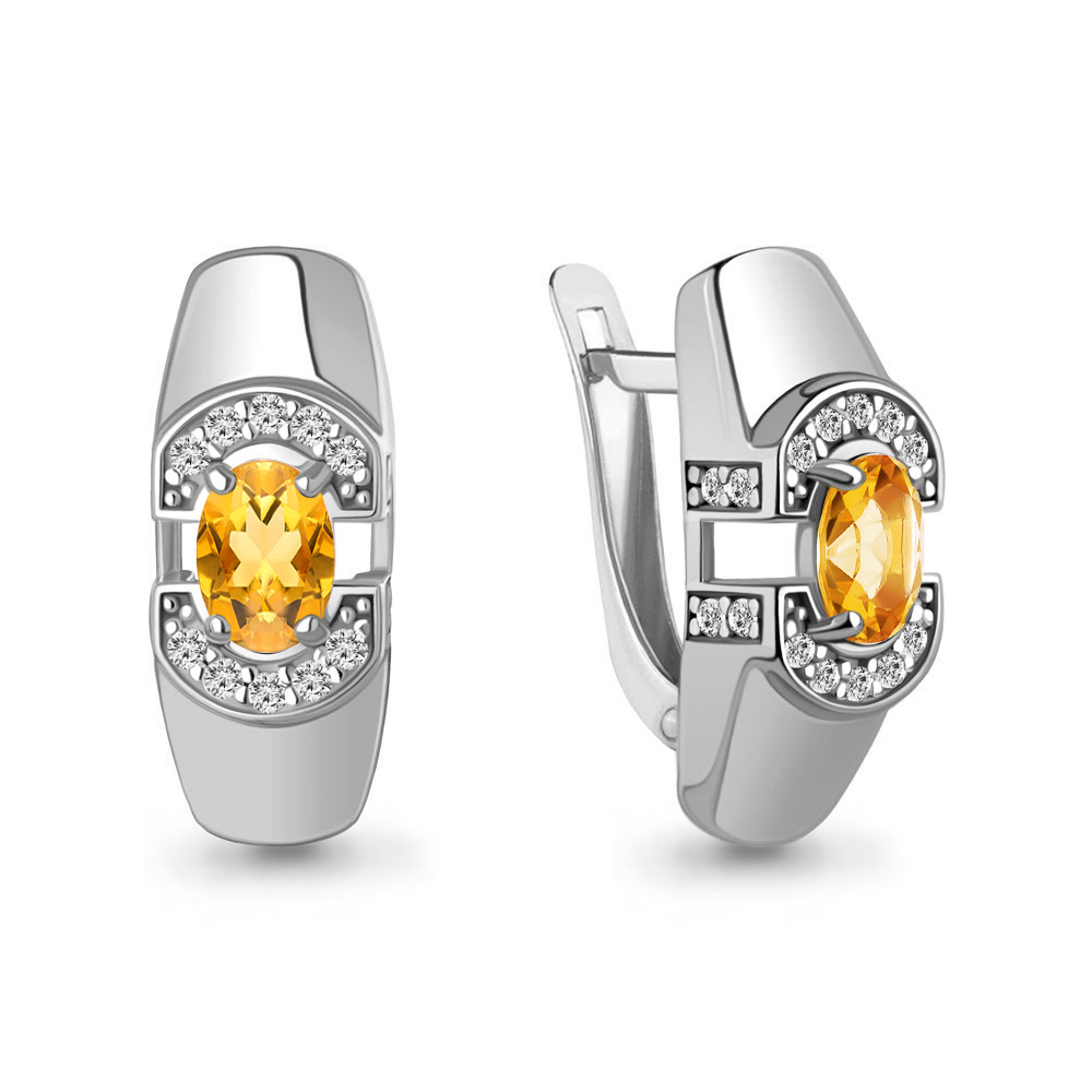 45007606А Серьги из Серебра с фианитами, цитринами