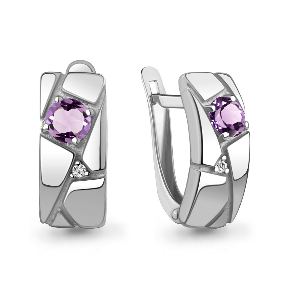 45008204А Серьги из Серебра с аметистами, фианитами