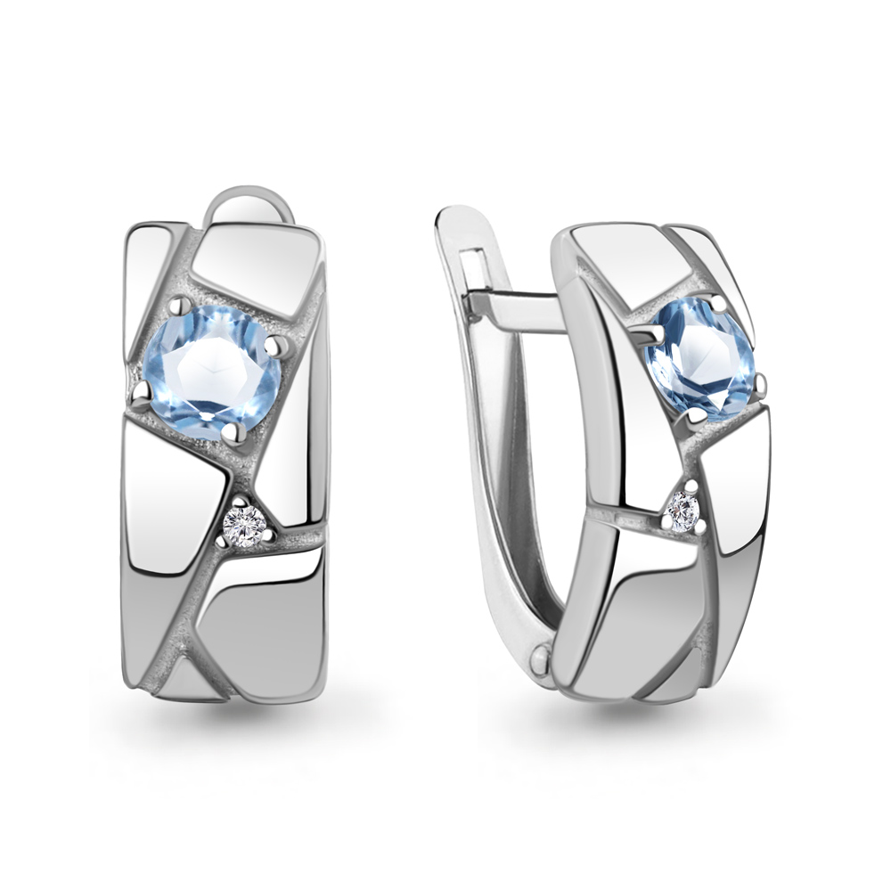 45008205А Серьги из Серебра с топазами свисс блю, фианитами