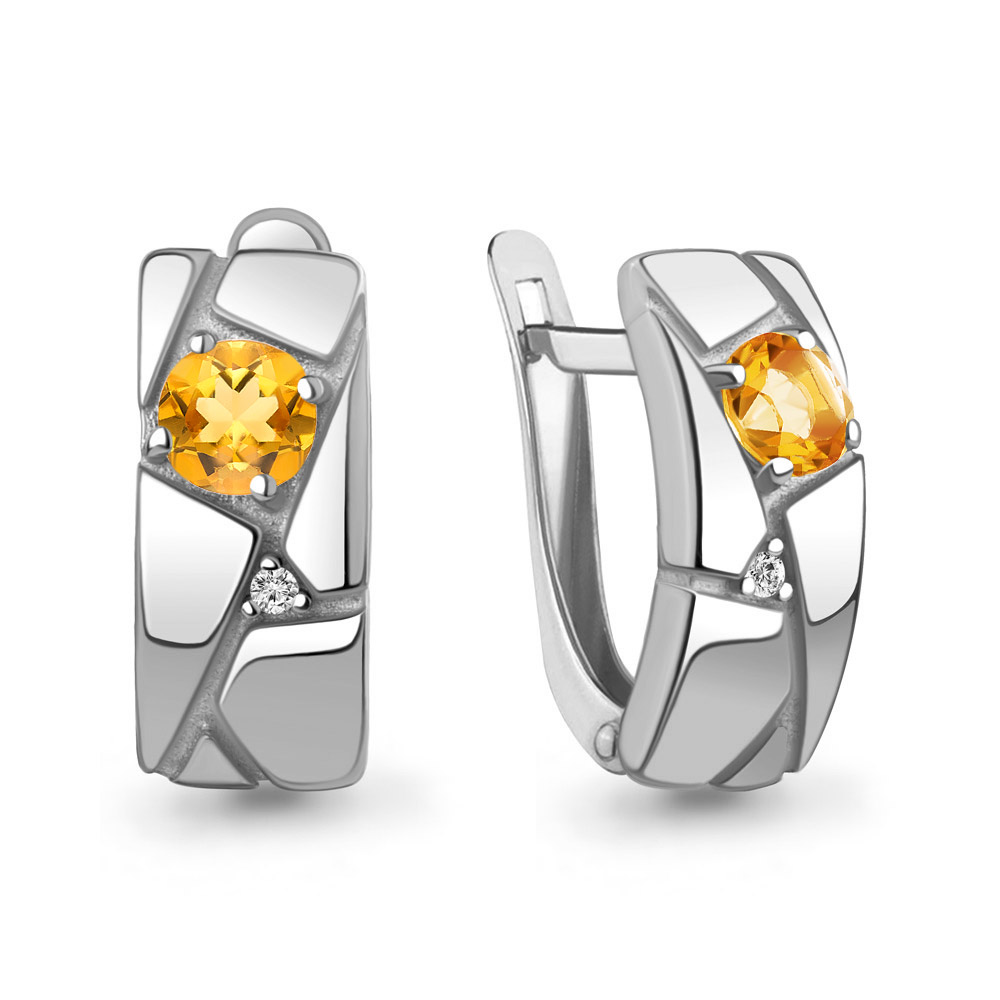 45008206А Серьги из Серебра с фианитами, цитринами