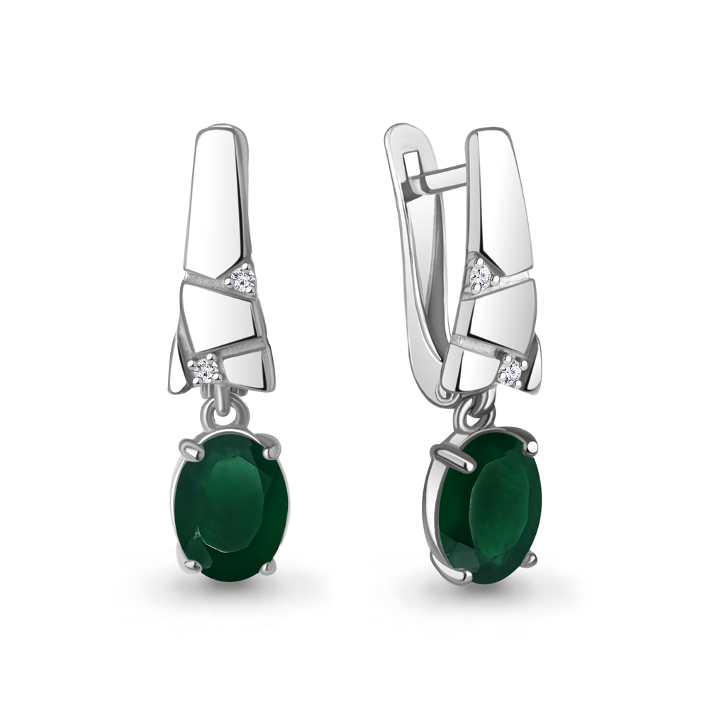 45008409А Серьги из Серебра с агатами, фианитами