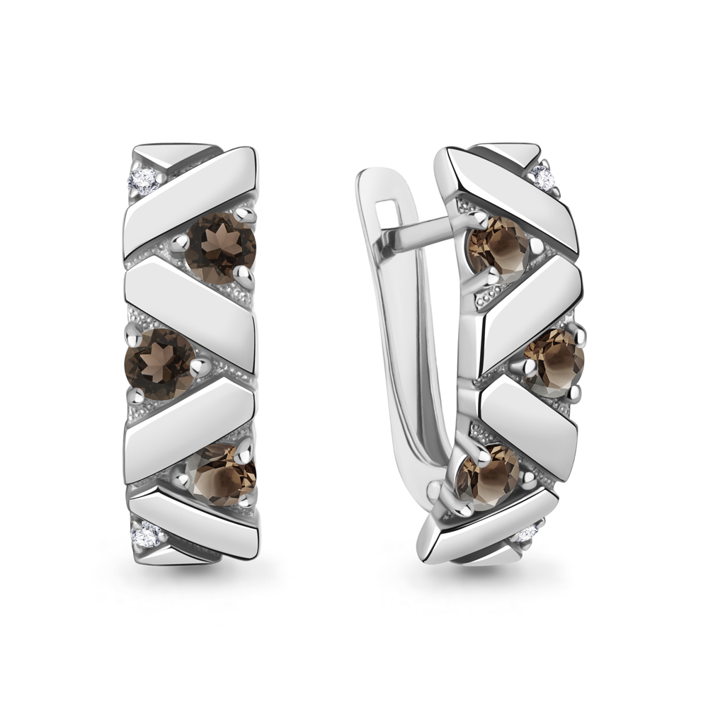 45008501А Серьги из Серебра с кварцами дымчатыми, фианитами