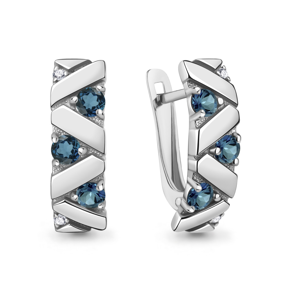 45008508А Серьги из Серебра с топазами лондон блю, фианитами