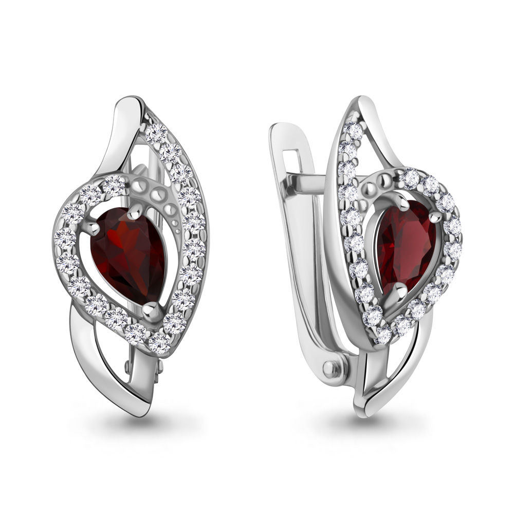 45008803А Серьги из Серебра с гранатами, фианитами
