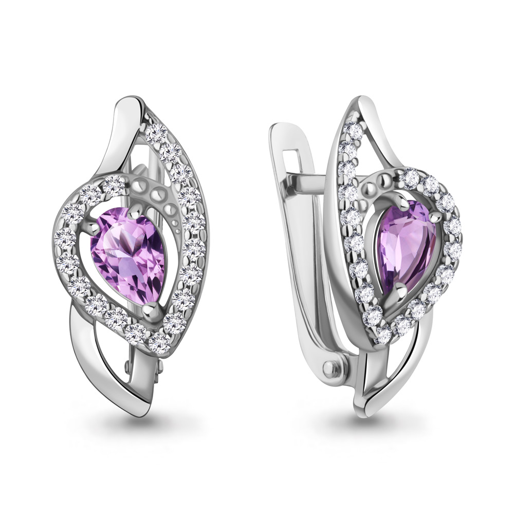 45008804А Серьги из Серебра с аметистами, фианитами