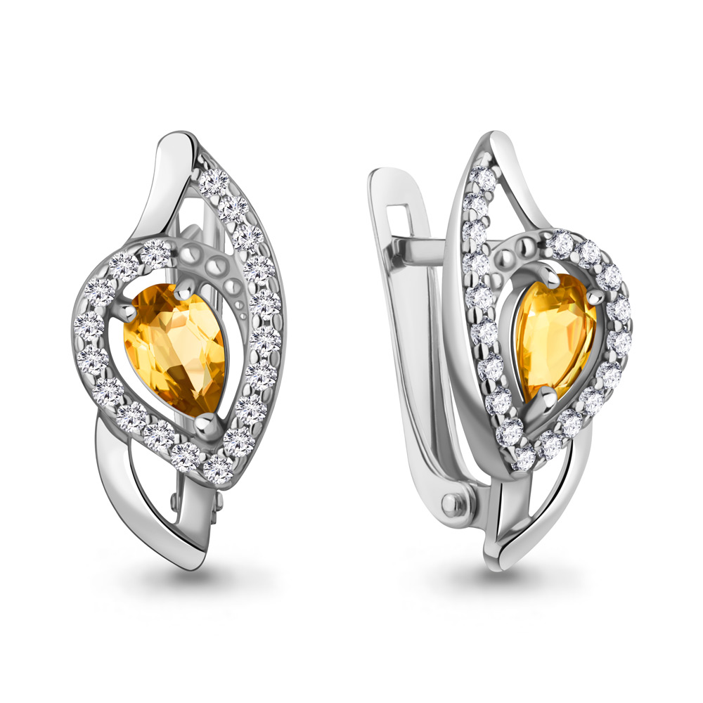 45008806А Серьги из Серебра с фианитами, цитринами