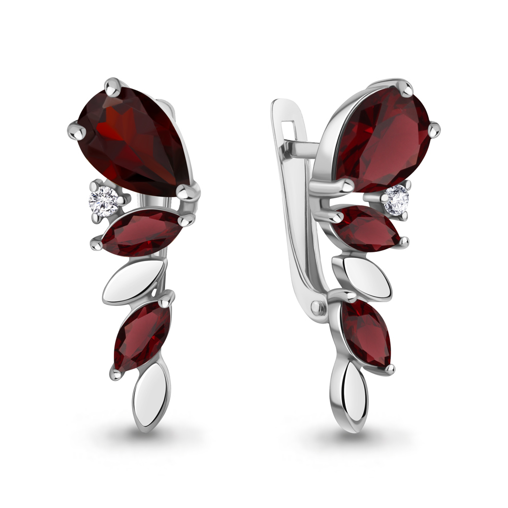 45009003А Серьги из Серебра с гранатами, фианитами