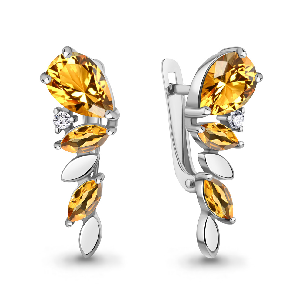 45009006А Серьги из Серебра с фианитами, цитринами