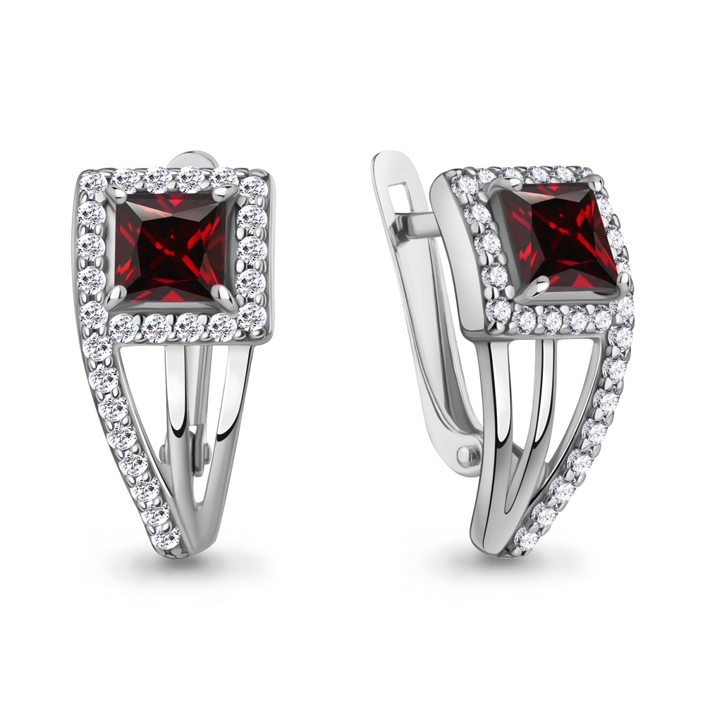 45009203А Серьги из Серебра с гранатами, фианитами