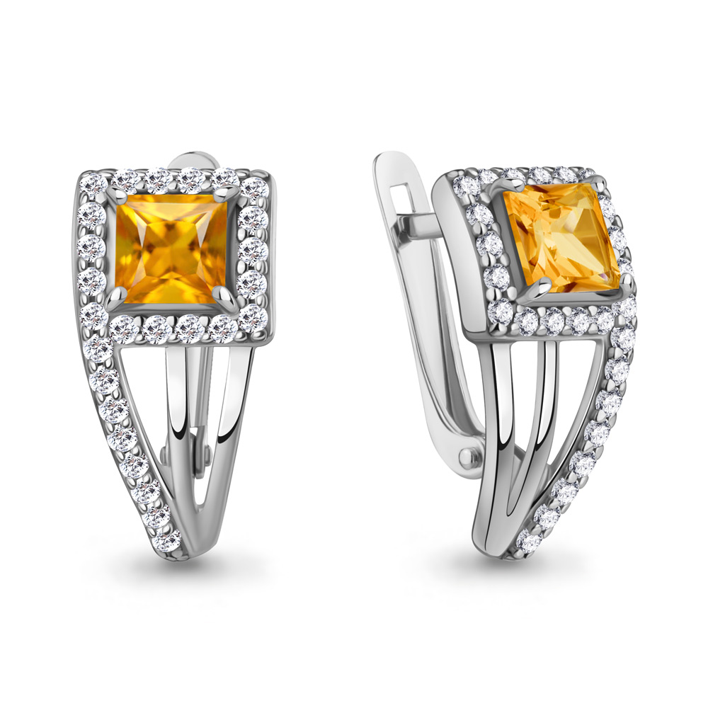 45009206А Серьги из Серебра с фианитами, цитринами