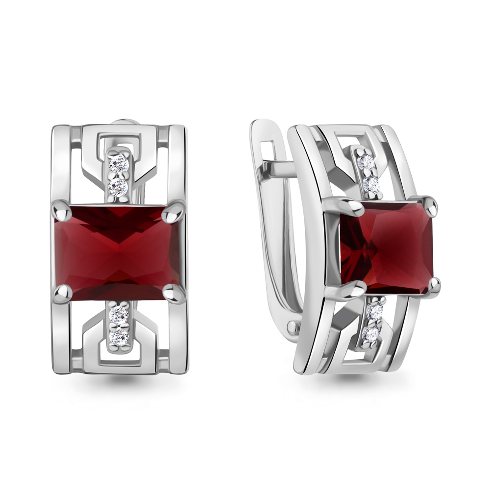 45009585А Серьги из Серебра с наногранатами, фианитами