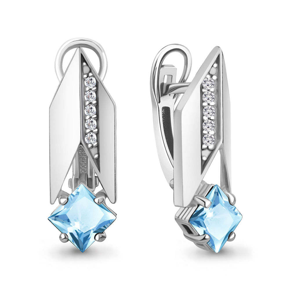 45009702А Серьги из Серебра с топазами скай блю, фианитами