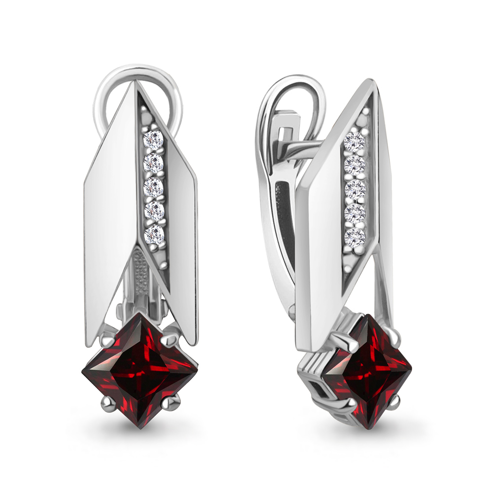 45009703А Серьги из Серебра с гранатами, фианитами