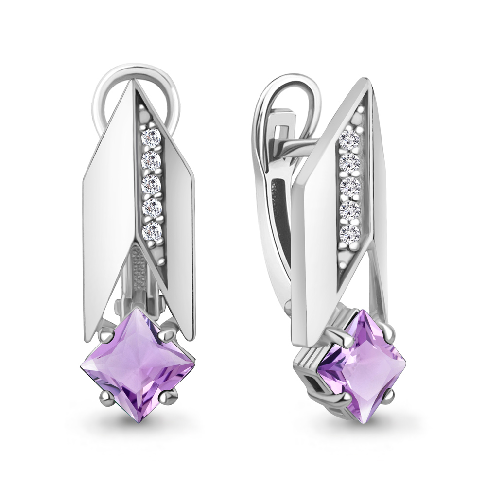 45009704А Серьги из Серебра с аметистами, фианитами