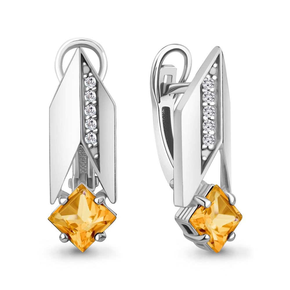 45009706А Серьги из Серебра с фианитами, цитринами