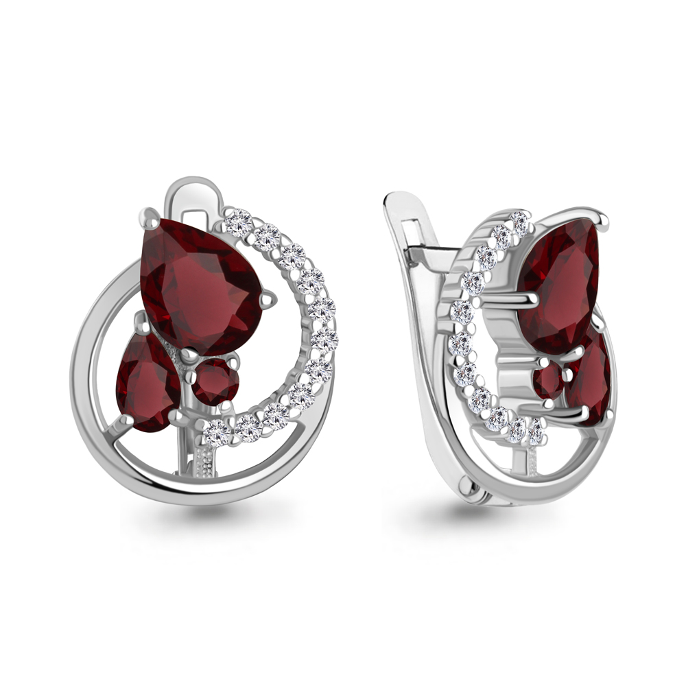 45009803А Серьги из Серебра с гранатами, фианитами