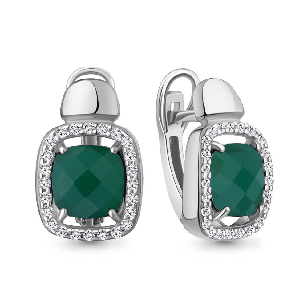 45009909А Серьги из Серебра с агатами, фианитами